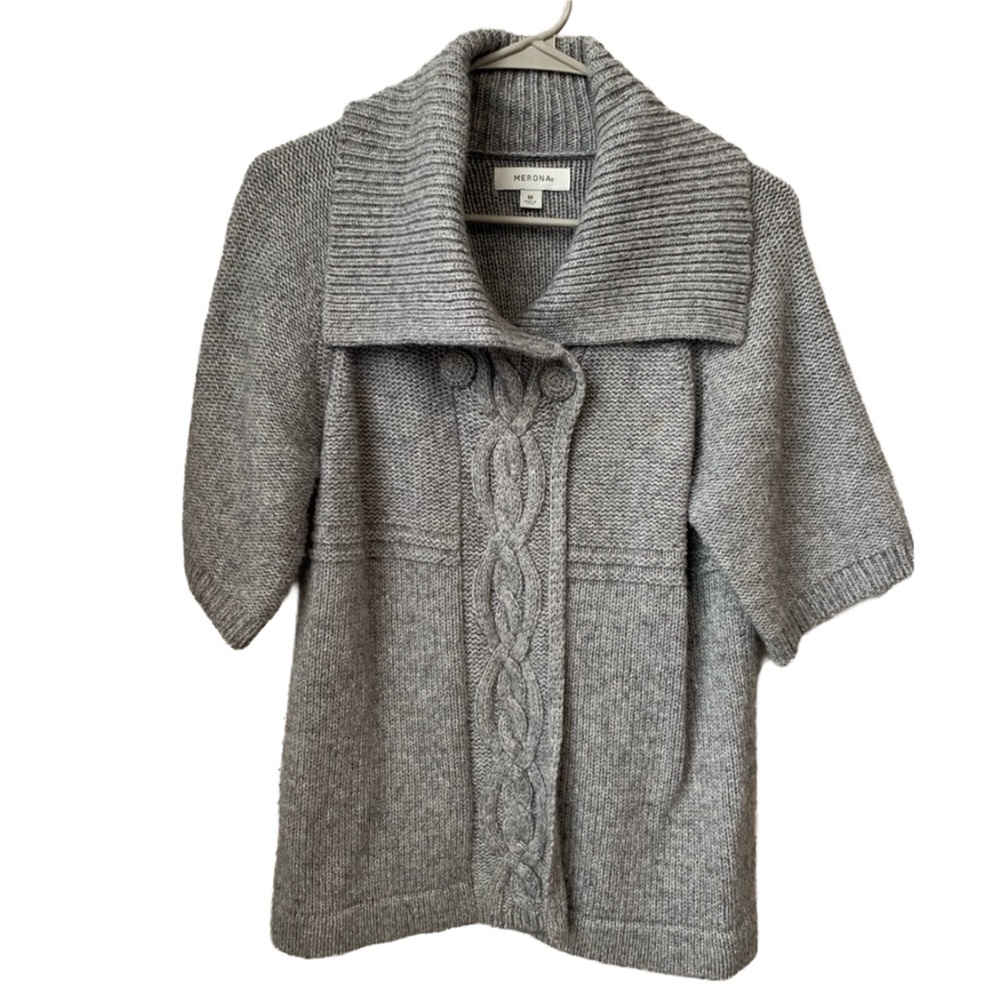 MERONA Women’s Heather Gray Cable Knit Short Sleeve Sweater Cardigan